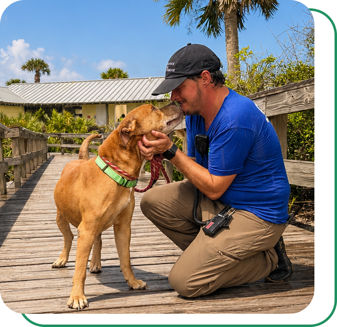 An owner and his dog sharing a moment together